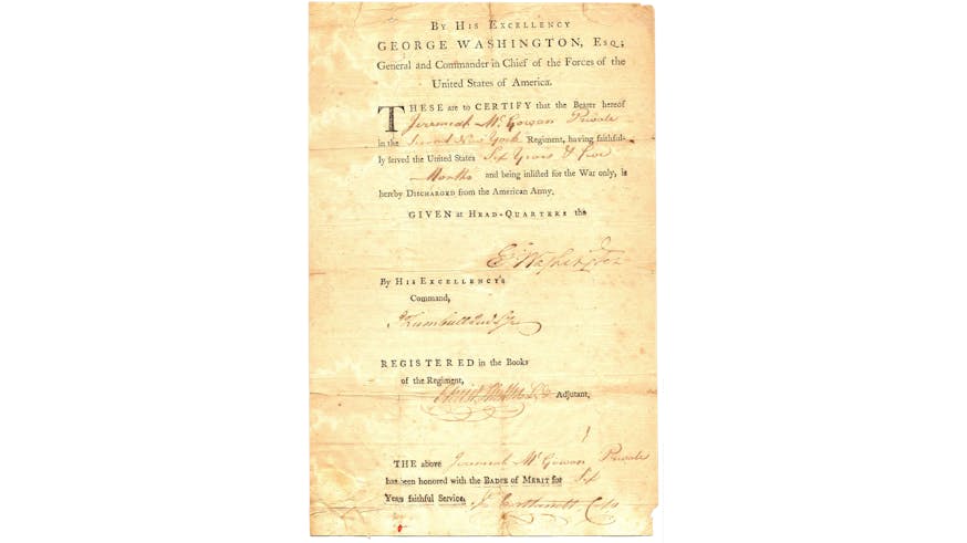 Image 092320 16x9 Continental Army Discharge Collection 1783 Militarydischarge