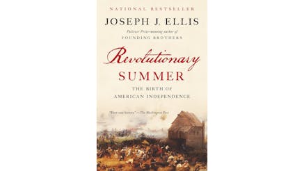 This image depicts the book cover of Revolutionary Summer by Joseph Ellis. The text is written in red and black colored font.