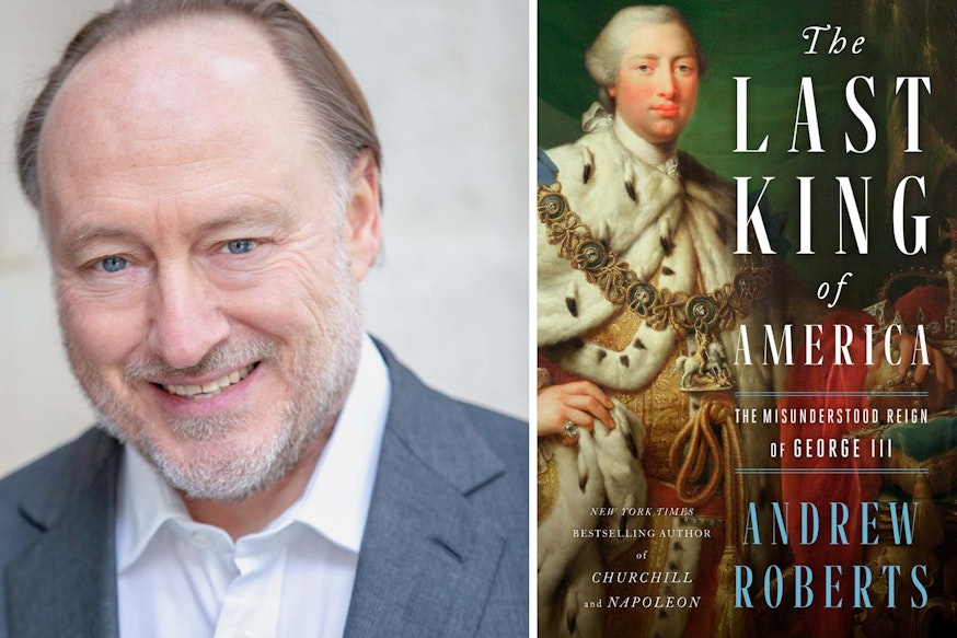 Andrew Roberts headshot and Last King Of America Book