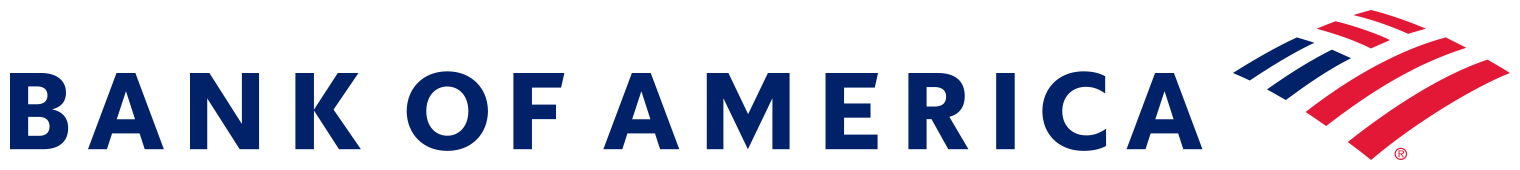 This logo shows the words Bank of American in dark blue with an American flag emblem to the right of it.