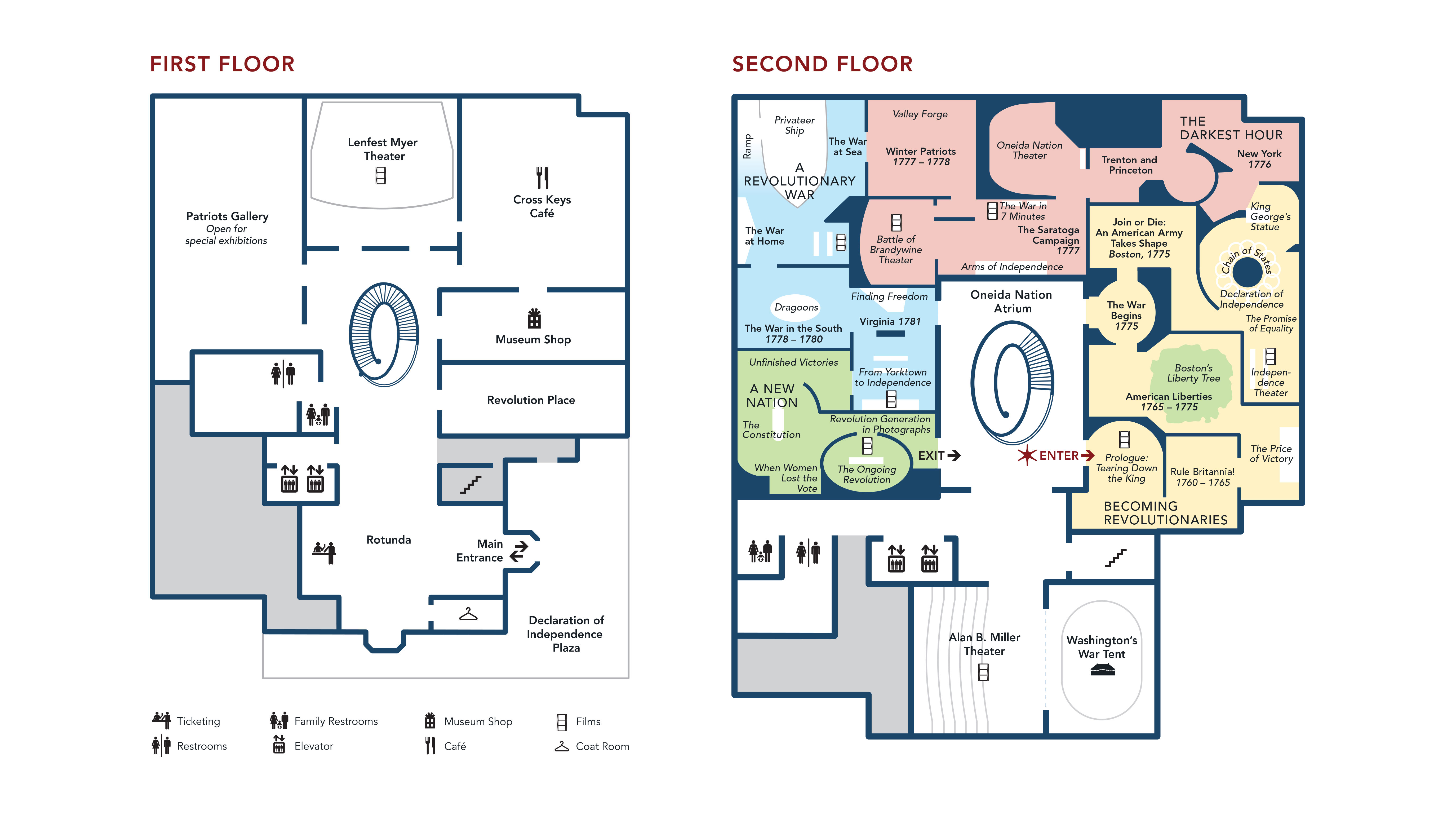 A map of the first and second floors of the Museum