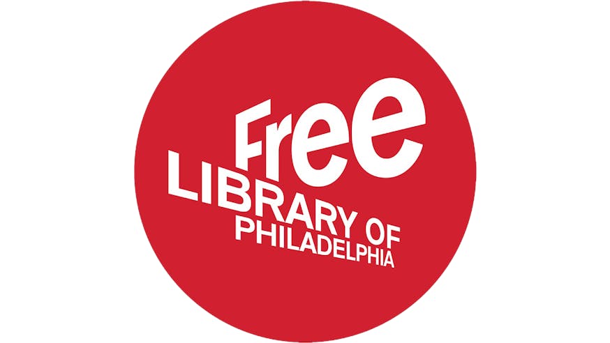 Free Library of Philadelphia logo red circle with white text.