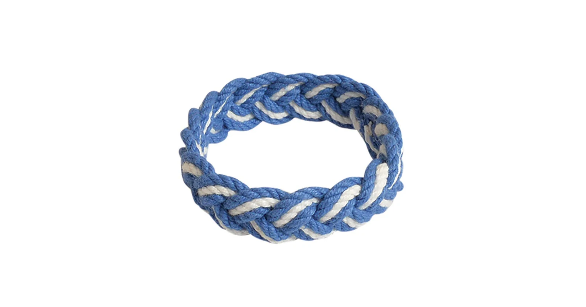 A bracelet made of blue and white rope