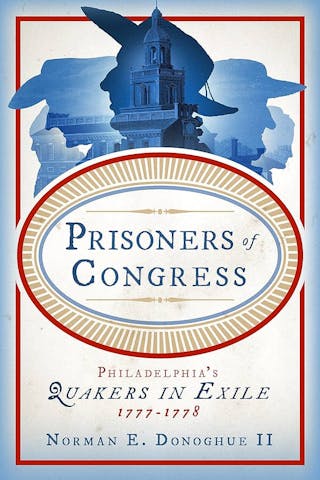 Cover for Norman Donoghue's book Prisoner's of Congress which features a blue illustration of the top of Independence Hall atop the book title in blue over a beige background.