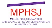 Logo for Mellon Public Humanities and Social Justice Scholars Program at Hunter College in light violet with the MPHSJ abbreviation above it in red.