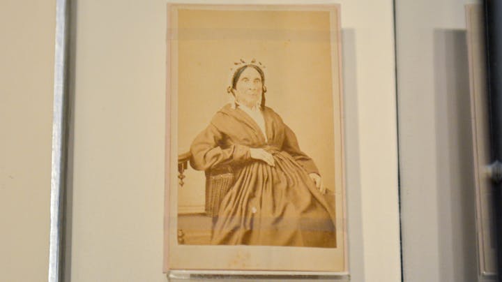 A photograph of Charlotte Vandine Forten on display in our Black Founders exhibit.
