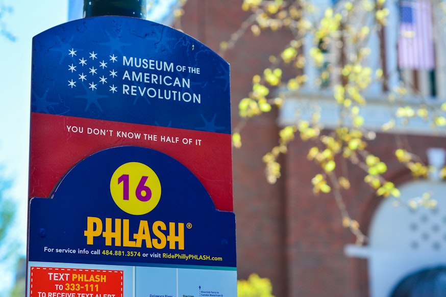 Phlash Bus Stop 16 at the Museum of the American Revolution in Old City.
