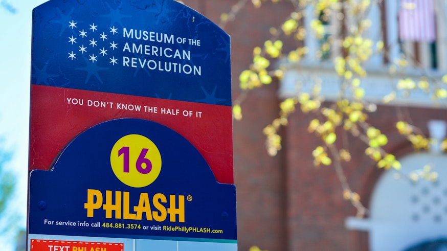 Phlash Bus Stop 16 at the Museum of the American Revolution in Old City.
