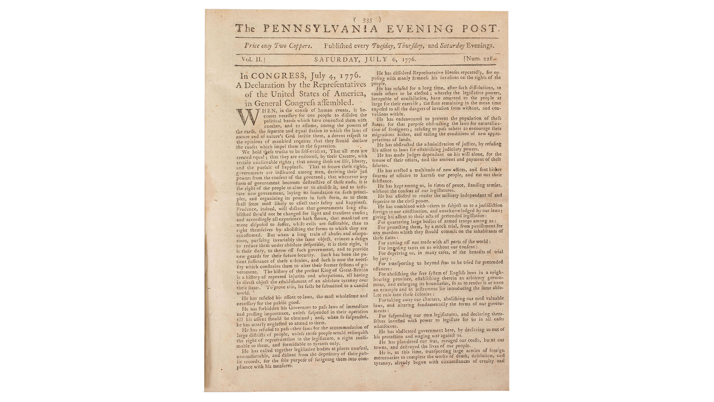 First Newspaper Printing Of The Declaration Of Independence - Museum Of ...