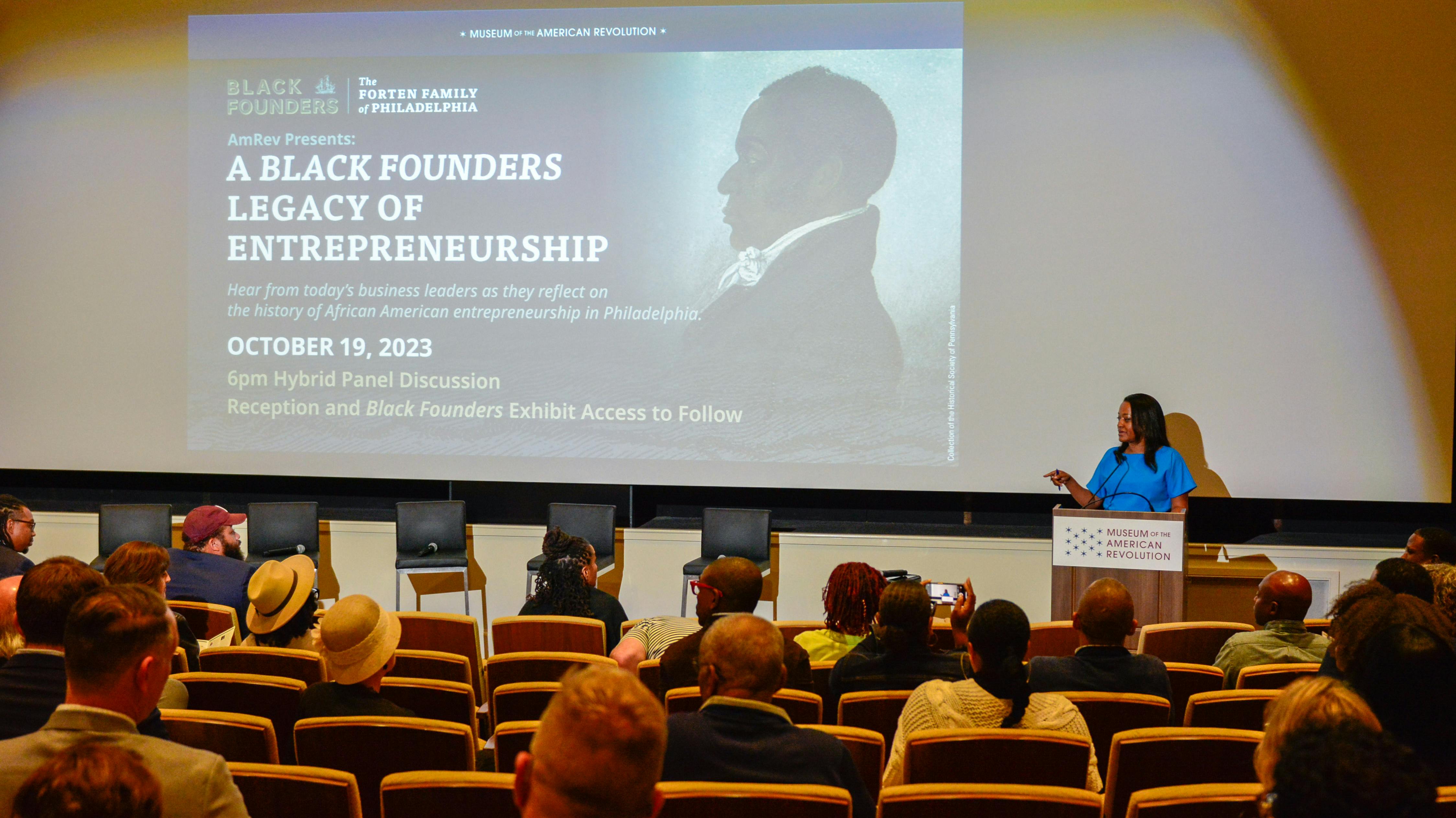 Karla Trotman moderates a panel discussion about Black entrepreneurship in Philadelphia.