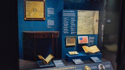 A display in the Museum's final gallery dedicated to the preservation of James Forten and Betsy Ross's memory.