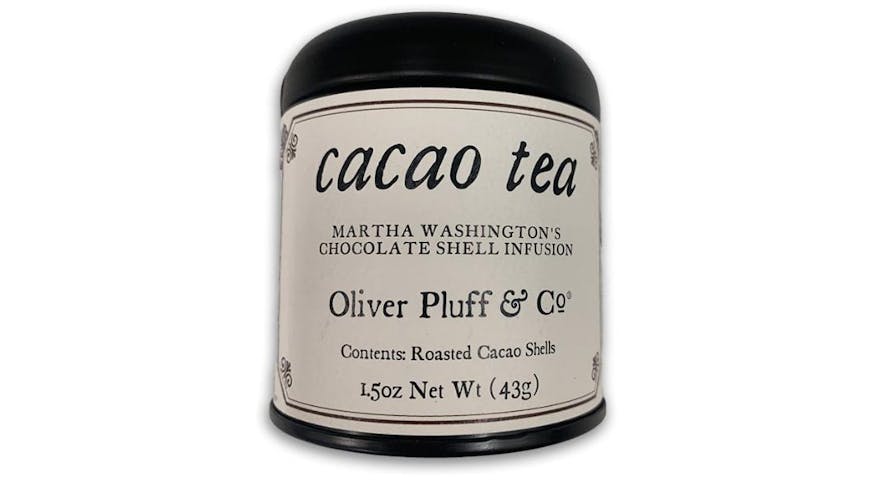 A canister of cacao tea on sale in the Museum Shop and online.