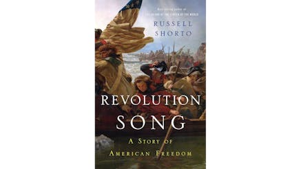 This image depicts the book cover of Revolution Song: The Story of America’s Founding in Six Remarkable Lives by Russell Shorto. The cover shows a picture of the King George III statue being pulled down. In 1776, following a reading of the Declaration of Independence, a crowd of New Yorkers arrived at Bowling Green in lower Manhattan and physically pulled down the statue.