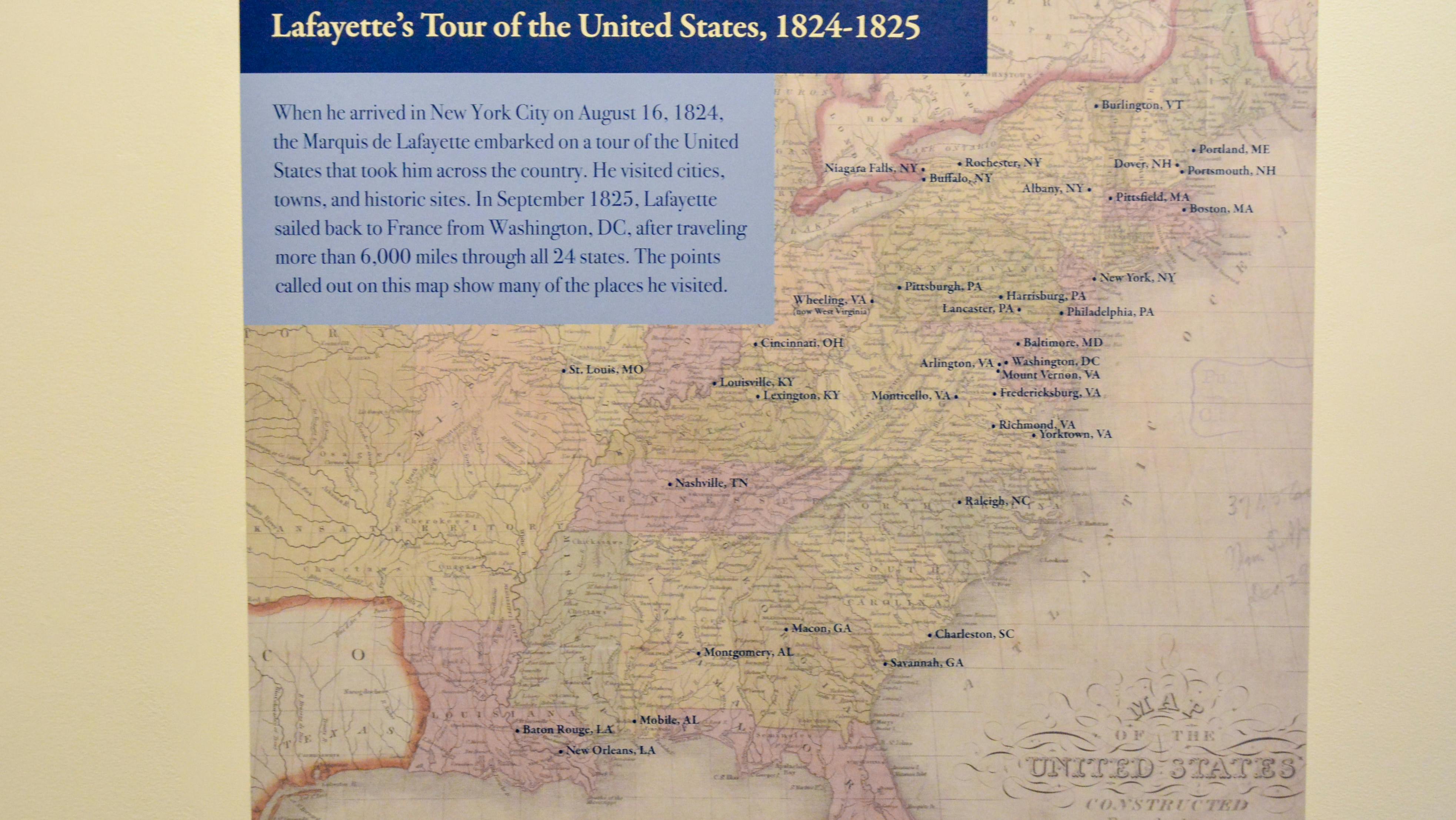 This map graphic from Witness to Revolution shows major stops on the Marquis de Lafayette's 1824-1825 United States tour.