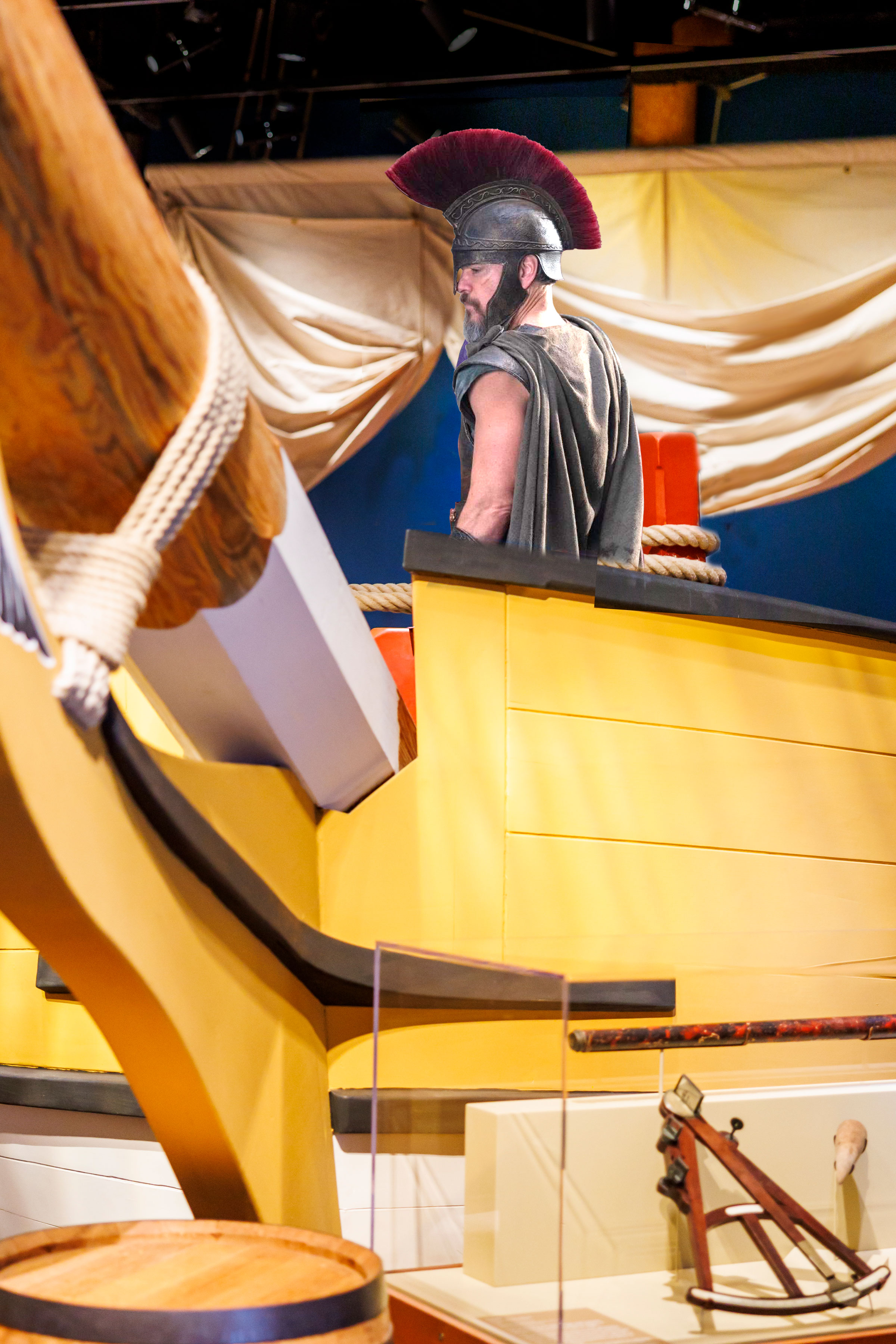 An Ancient Greek soldier standing on a ship
