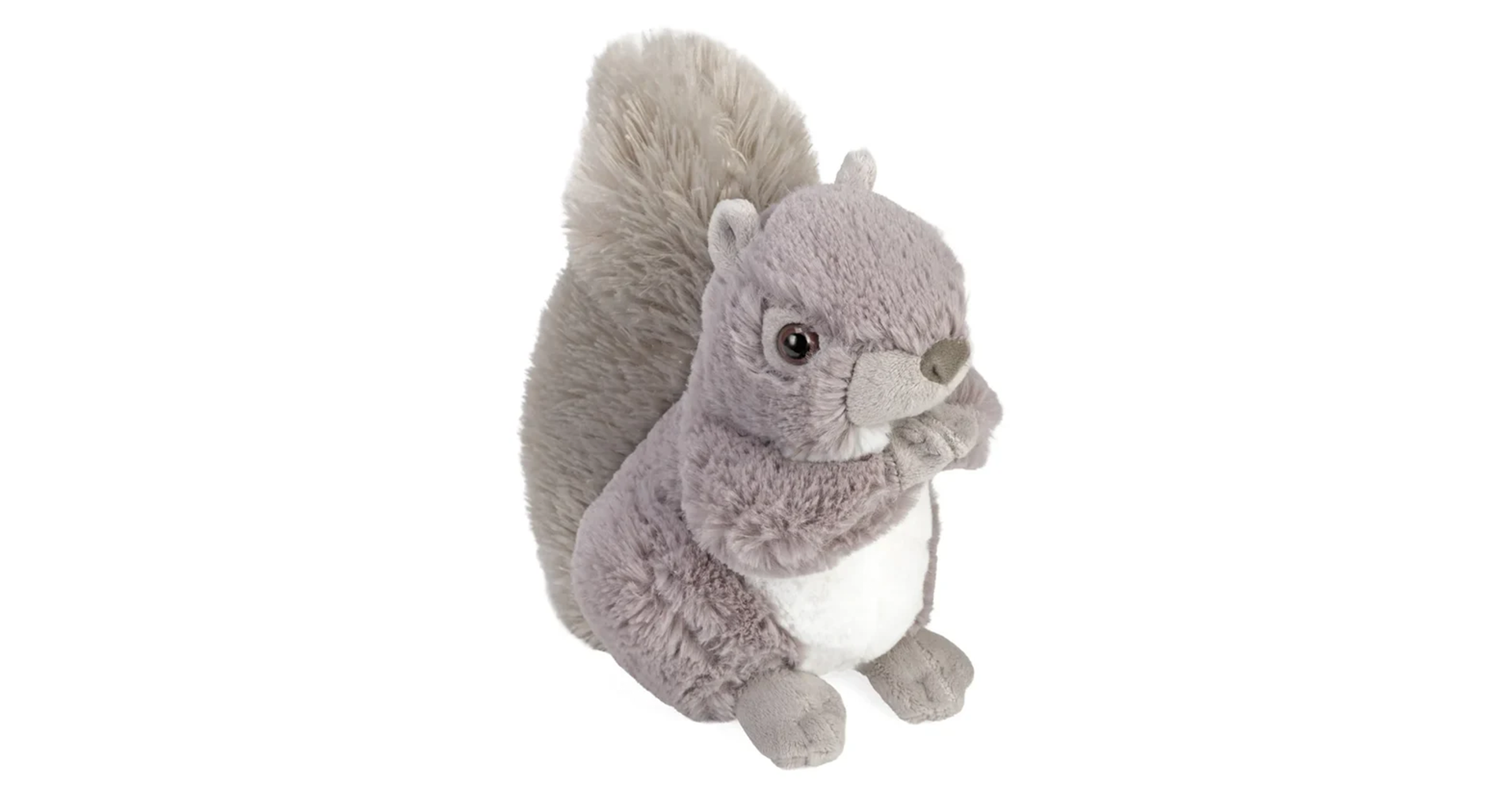 A gray plush toy squirrel