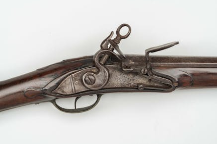 A look at the lock on a Spanish musket from the Revolutionary era.