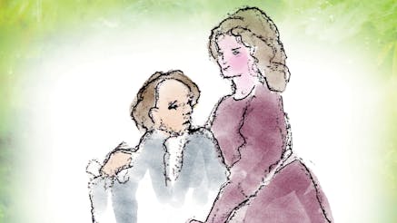 An illustration of Abigail and John Adams embracing.