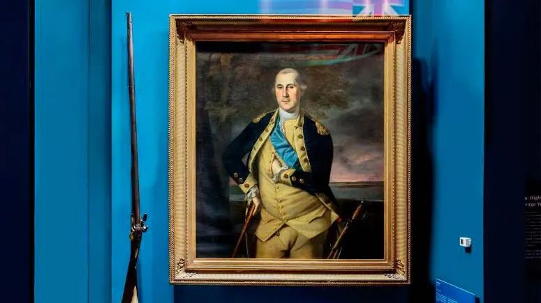 Painting of Washington with a sash