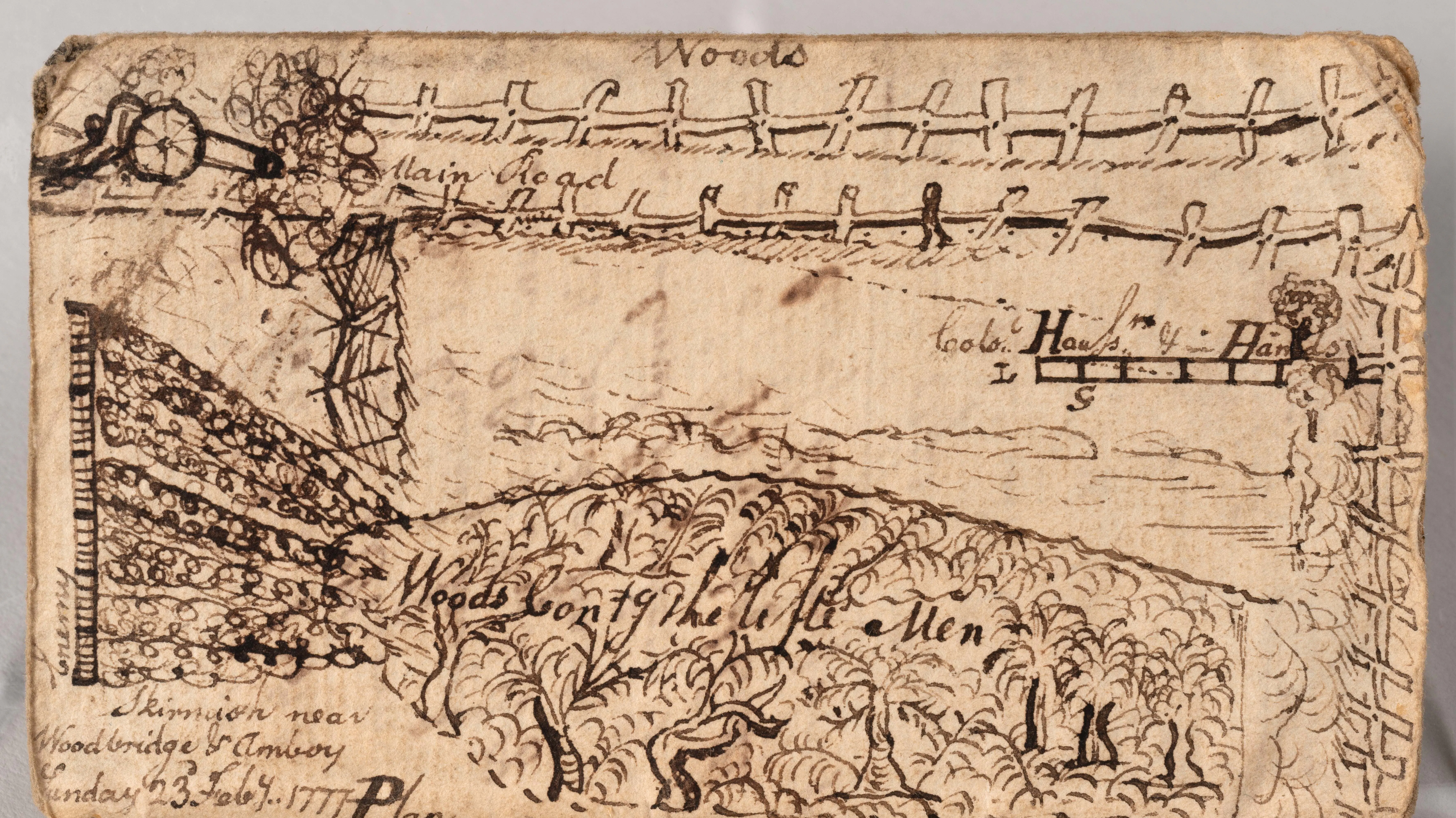 This image shows a sketch on the inside of a pocket almanac owned by Continental Army veteran Samuel Gerock.