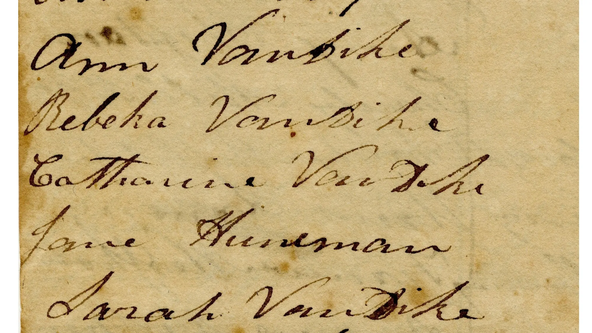 Photo of VanDike women's names listed on 1801 Montgomery Township poll list