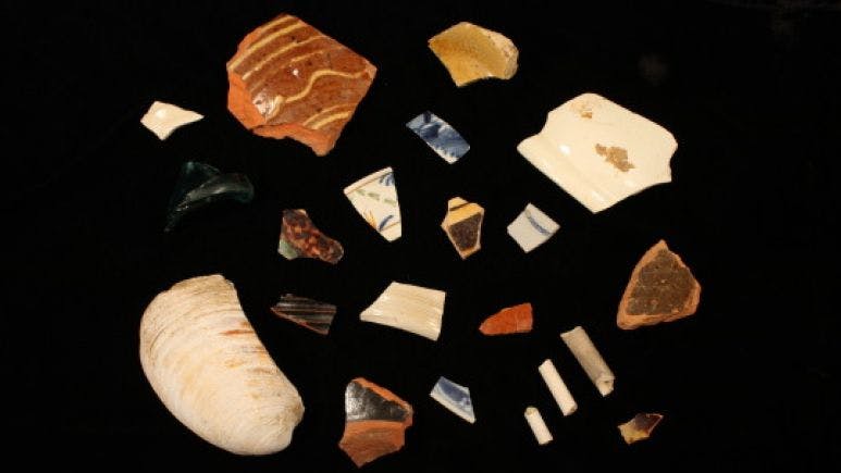 A photo fo ceramic pieces found during archaeological dig at site of Museum of the American Revolution building