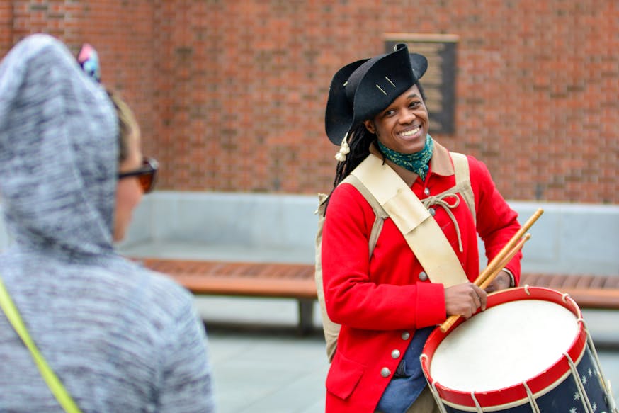 Daryian Kelton portrays a soldier of African descent as part of the Museum's Meet The Revolution program.