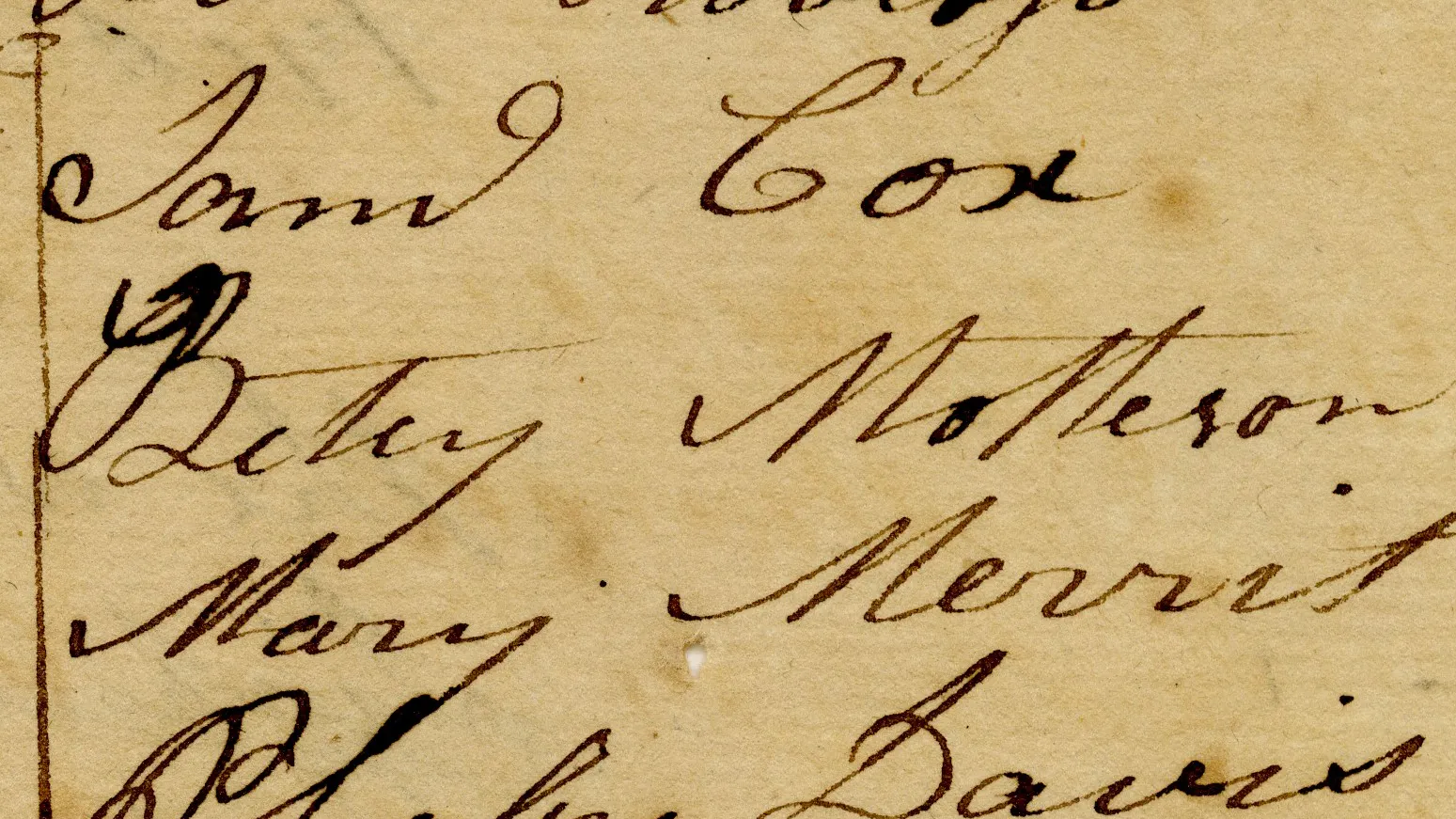 Photo of Elizabeth Mattison's name listed on 1801 Montgomery Township poll list