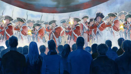 Battlefield Theater Renderings featuring British soldiers in Revolutionary era redcoats