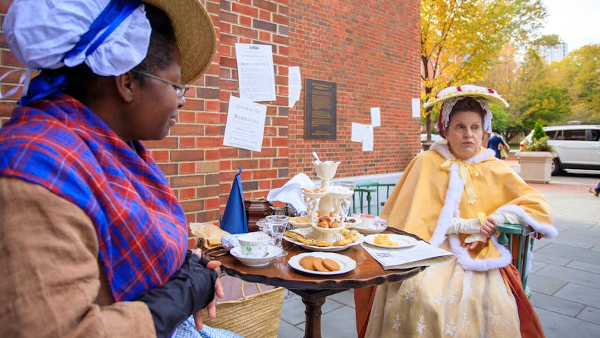 Occupied Philadelphia Tea with two costumed living history interpreters