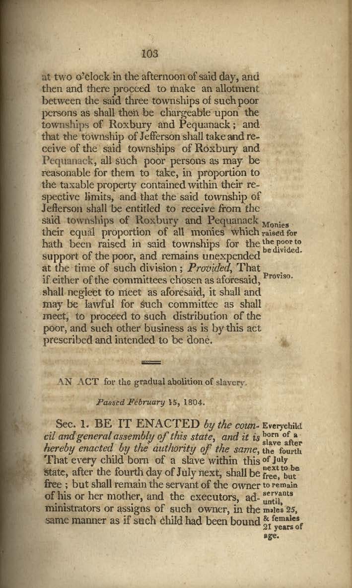 Text from 1804 Act for the Gradual Abolition of Slavery.