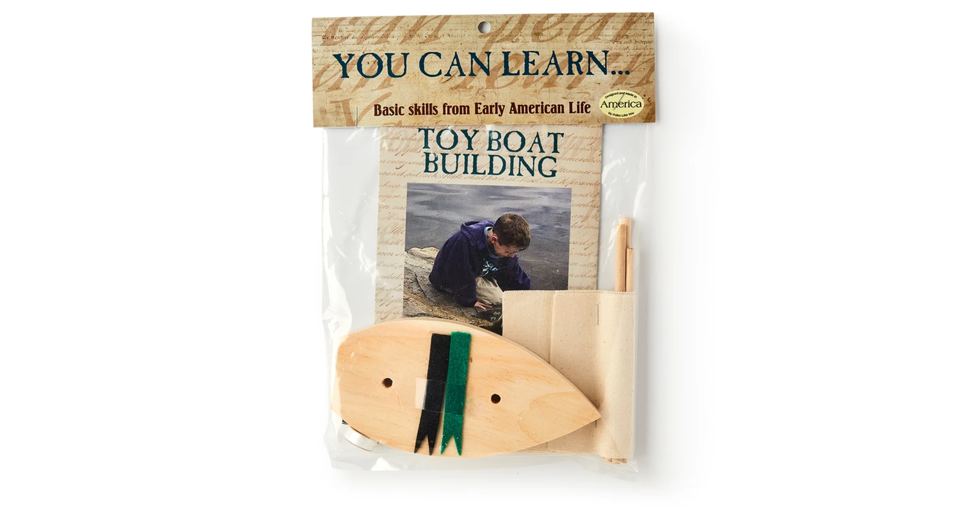 A kit with the pieces to build a small wooden boat